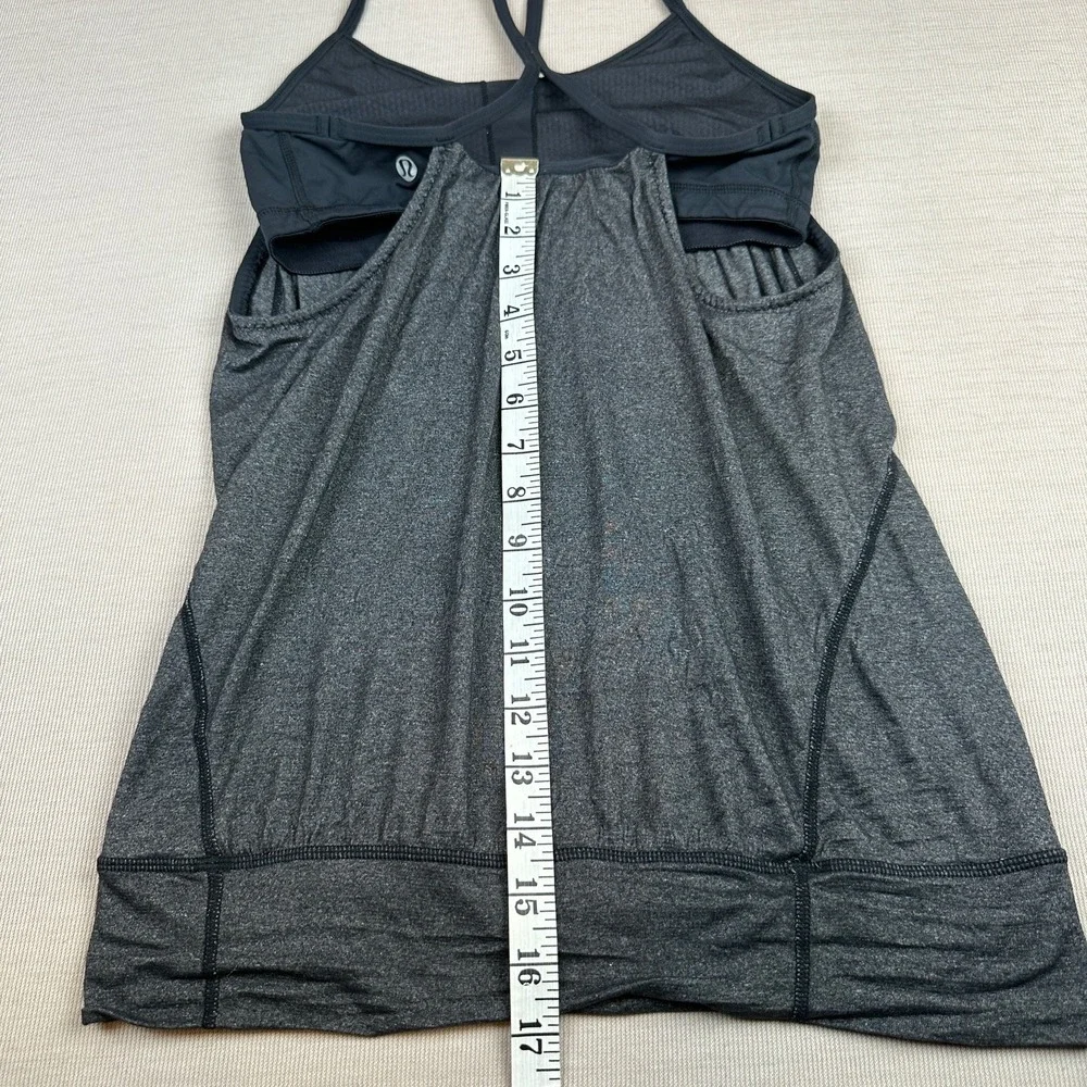 Lululemon Women's Heathered Gray Black Racerback Tank Built-In Bra Sz 4